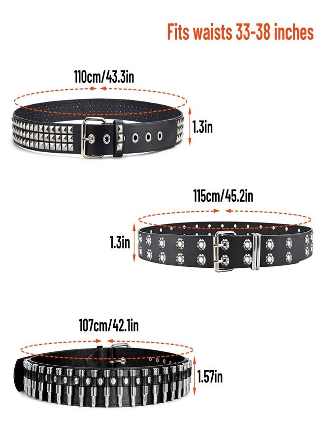 YOGEYOGE Black Studded Belt, 3 Pcs Y2K Belt Emo Girl Goth Punk Rock Double Grommet with Pyramid Scene for Women Men - Image 2